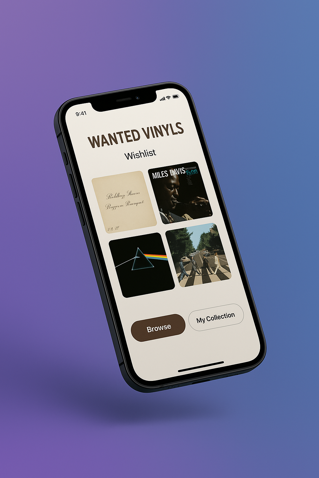 Wanted Vinyls mobile app interface